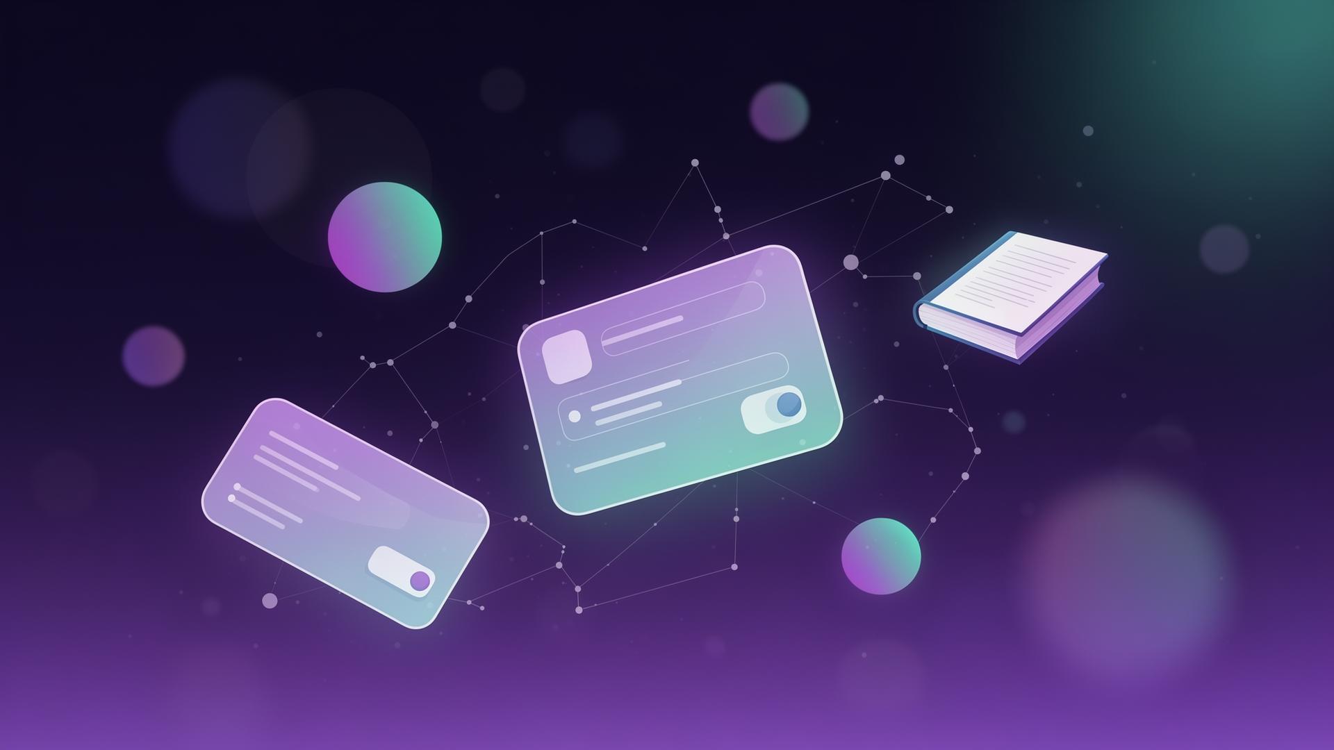 AI-generated flashcards and study concepts floating in space